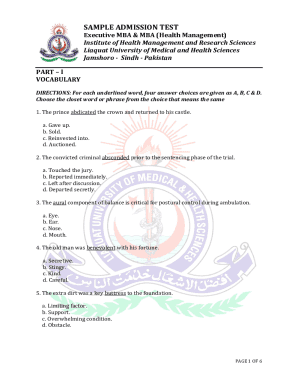 Fillable Online Sample Admission Test Fax Email Print Pdffiller Fillable Online Sample Admission Test Fax Email Print Pdffiller