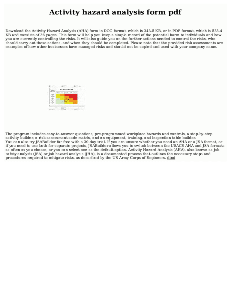 Activity Hazard Analysis Form Fill Online Printable Fillable Blank
