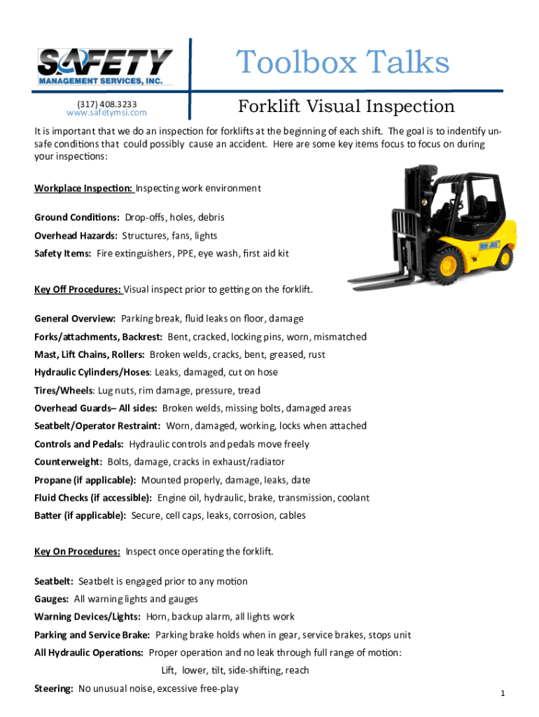 Fillable Online Toolbox Talk Inspection of Forklifts and Powered