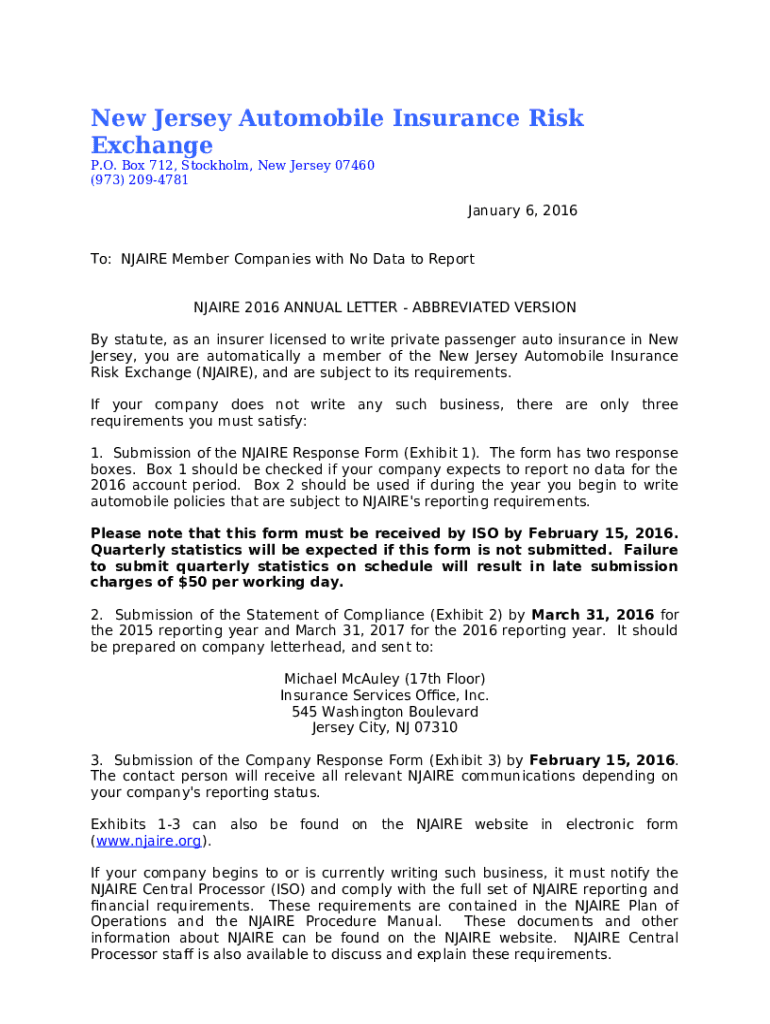 New Jersey Automobile Insurance Risk Exchange Don Doc Template pdfFiller