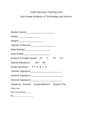 Credit Recovery Tracking Form