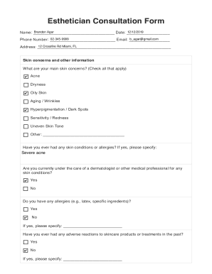Esthetician Consultation Form