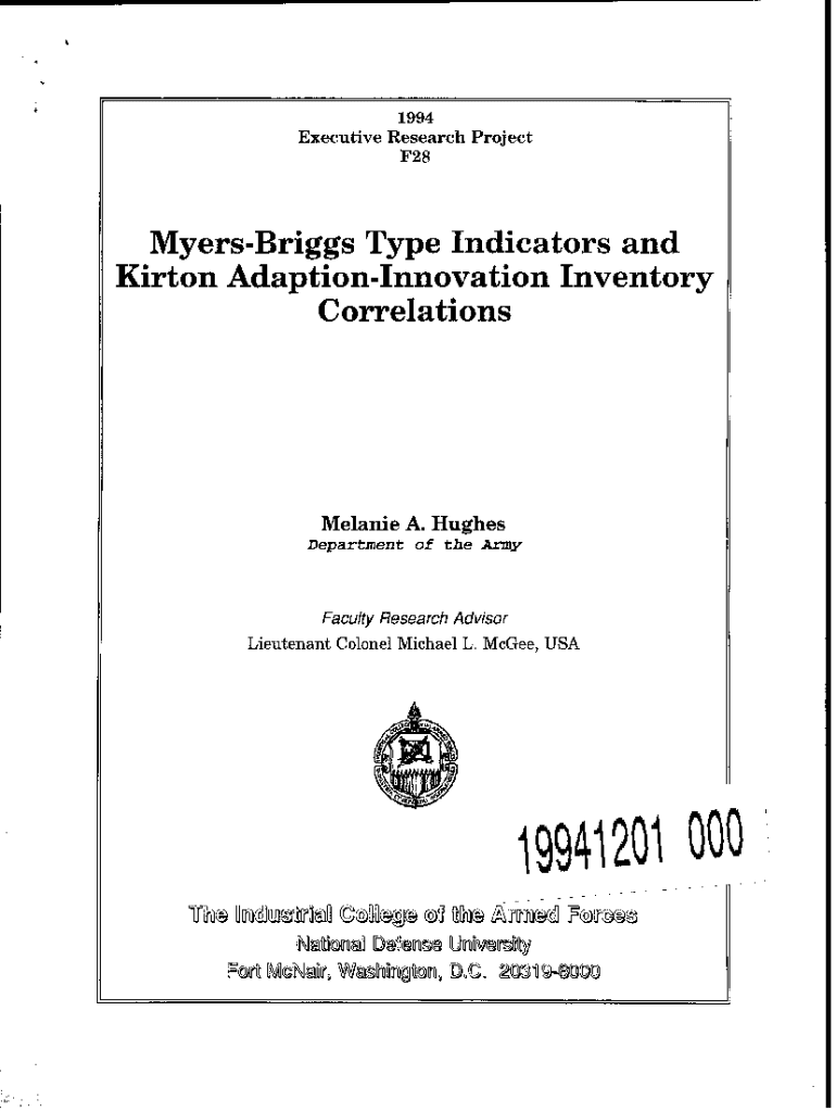 Fillable Online MyersBriggs Type Indicators and Kirton Adaption