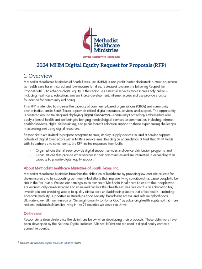 Fillable Online 2024 Digital Equity RFP Application Template MHM