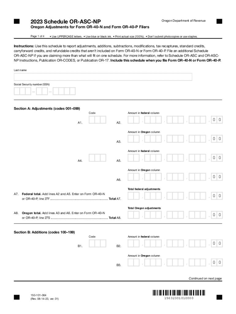 Oregon Oregon Adjustments for Form 40N and Form 40P Preview on Page 1