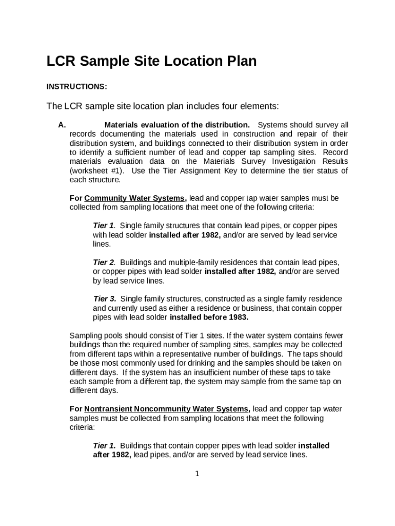 Sample Site Plan Lead and Copper Rule Utah Department files