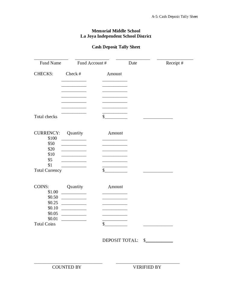 Deposit Tally Sheet Doc Template | pdfFiller
