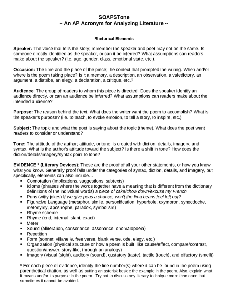 English 1 SOAPSTone Analysis Doc Template pdfFiller