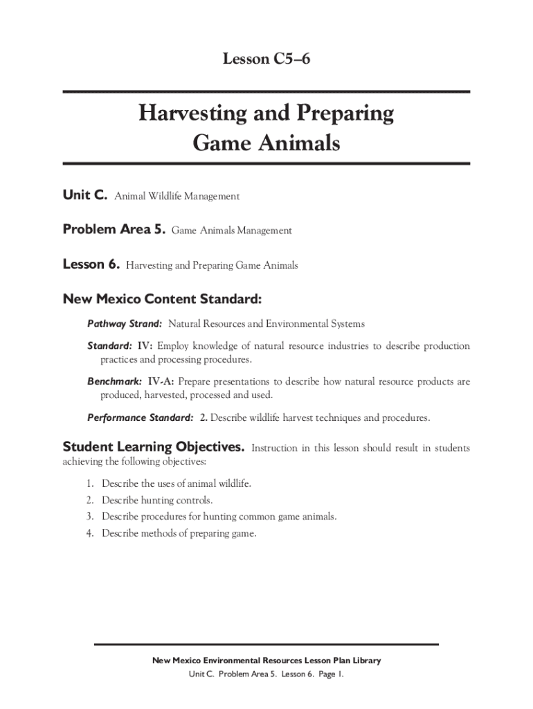 Fillable Online Harvesting and Preparing Game Animals - New Mexico FFA