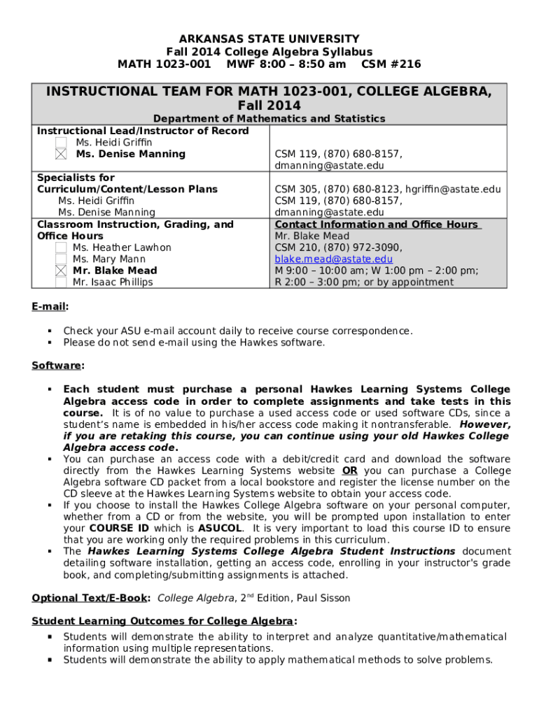 College Algebra Syllabus (MATH 1023-916, CRN 14944) Doc Template ...
