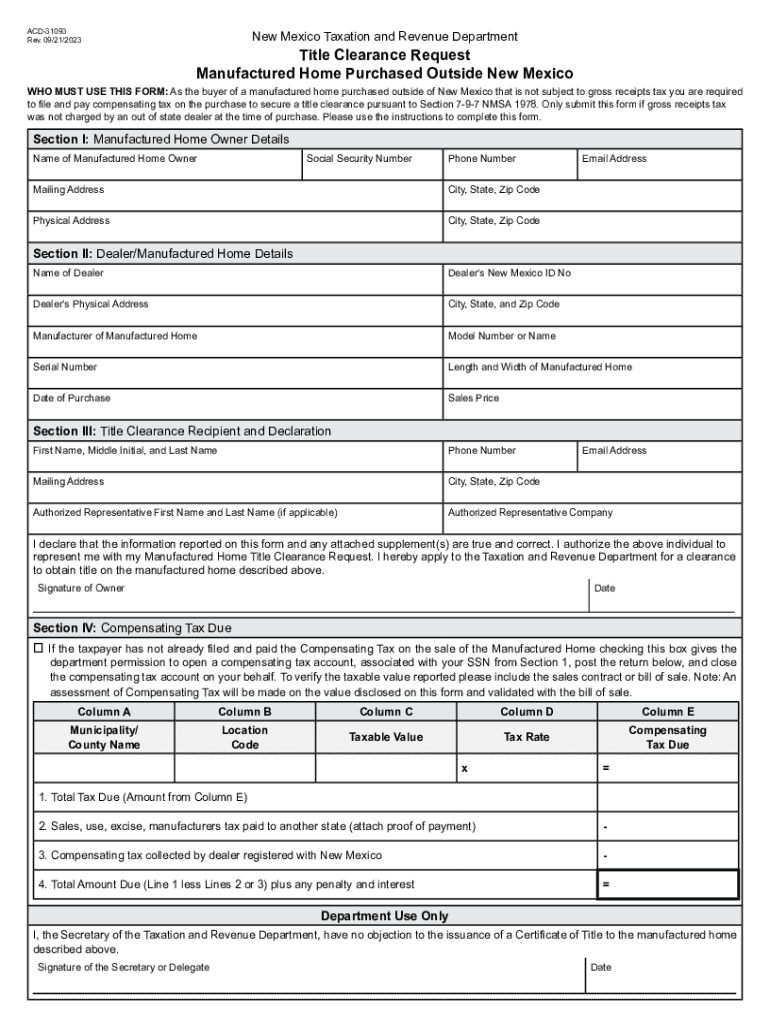 New Mexico Form ACD-31093 (Title Clearance Request Preview on Page 1