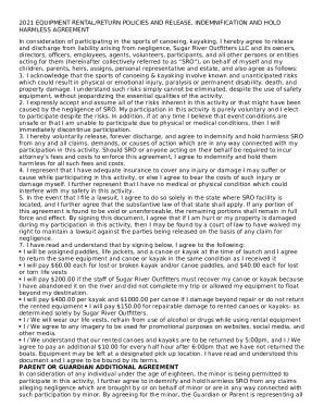 Kayak, Canoe, and Equipment Rental Agreement