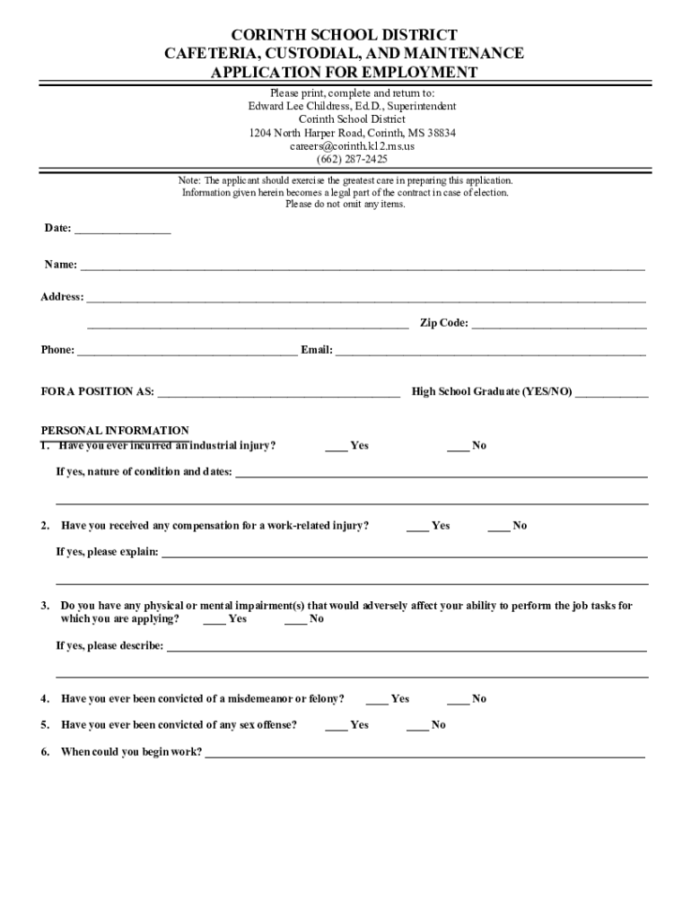 Fillable Online CSD Cafeteria, Custodial, &amp; Maintenance Employee Application -- rev. 1-25-22 (2 ...