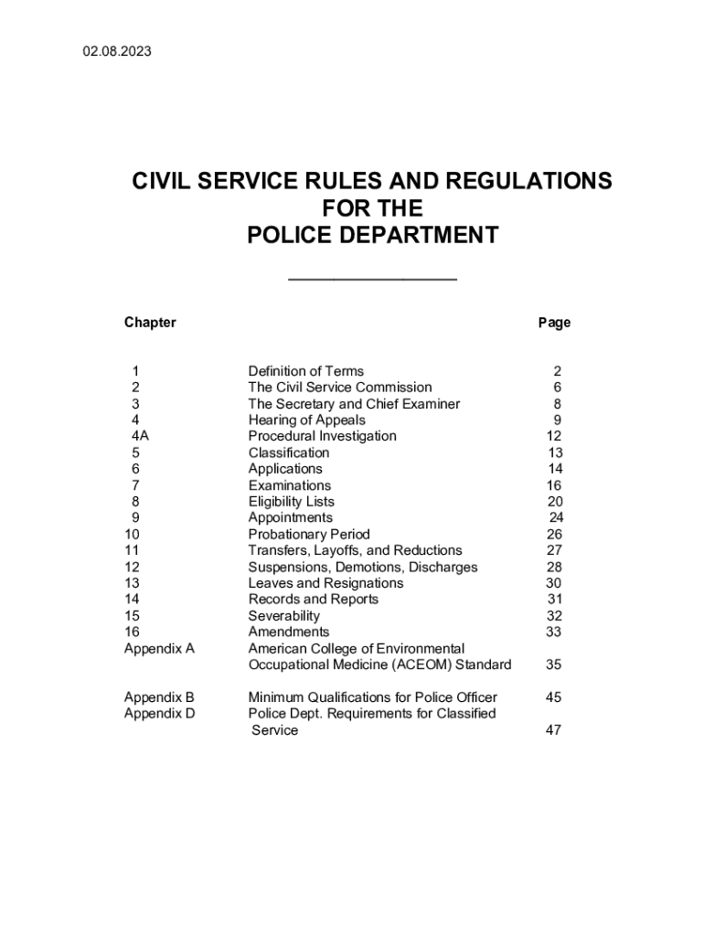 Fillable Online Civil Service Commission Rules and Regulations Police