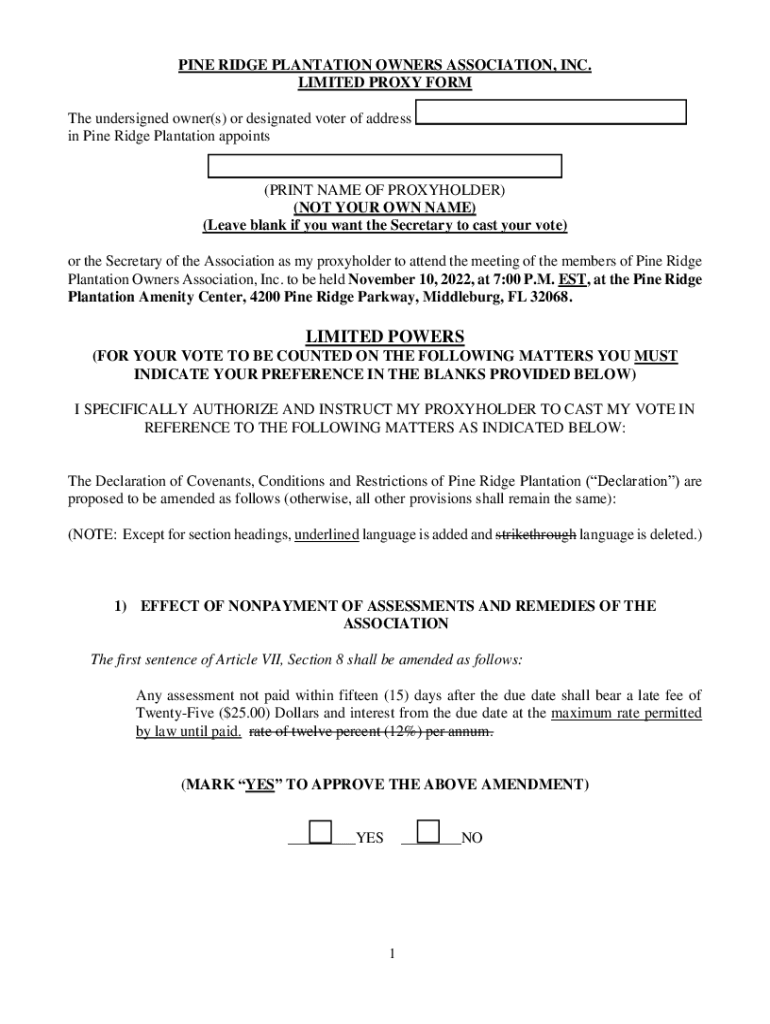 Fillable Online the pine ridge property owners association (prpoa) Fax