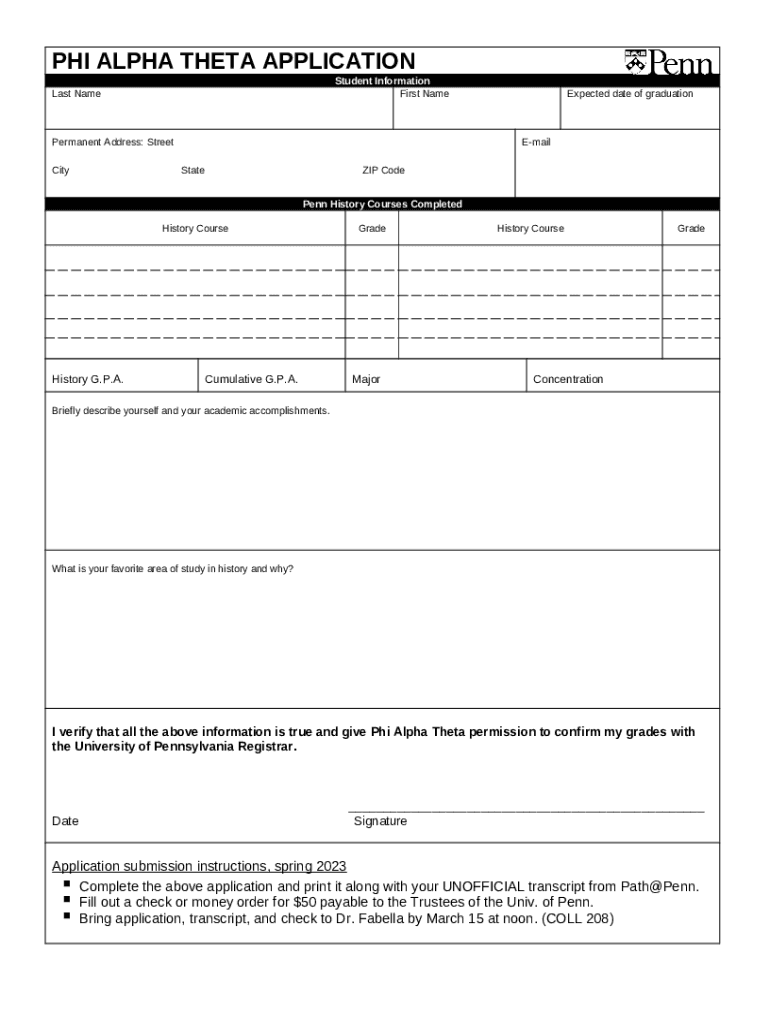 Honor Society Phi Alpha Theta Penn History Department Doc Template