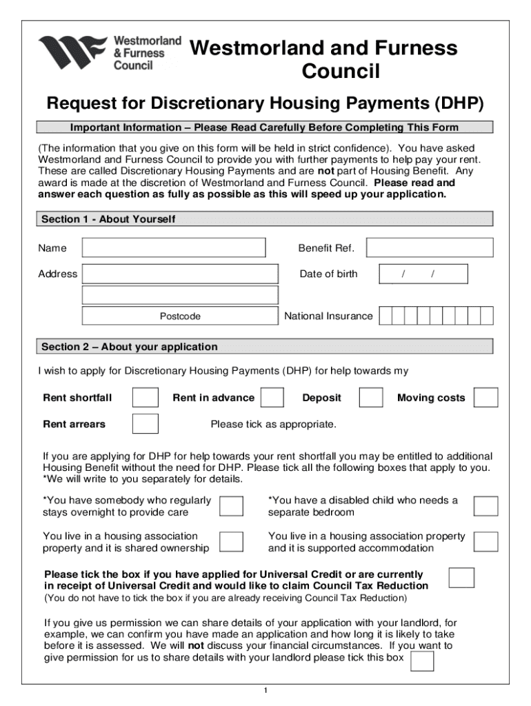 Fillable Online Discretionary Housing Payments Application Our East
