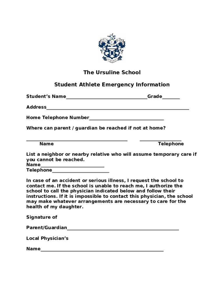 The Ursuline School Student/Parent Athletic Handbook Doc Template
