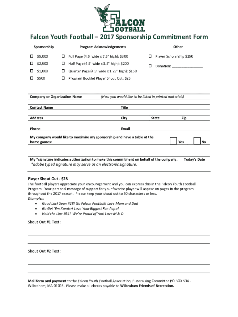 Fillable Online Falcon Youth Football Association FYFAWilbraham MA