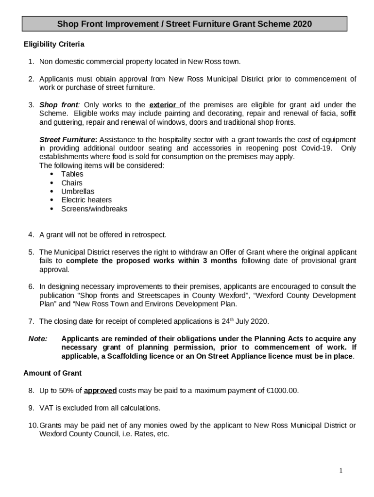 Shop Front Improvement / Street Furniture Grant Scheme Doc Template