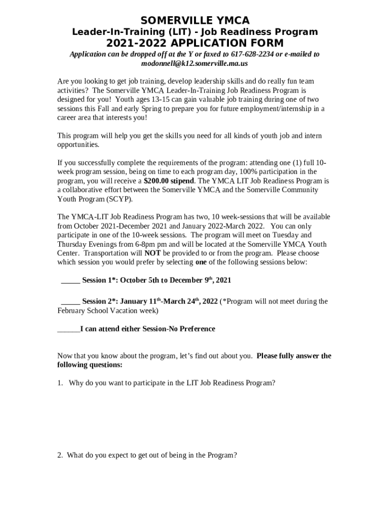 Job Readiness Program 2021-2022 APPLICATION Doc Template | pdfFiller
