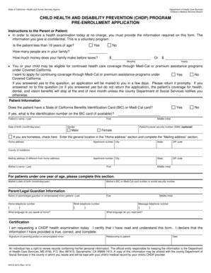 California CHDP Pre-Enrollment Application