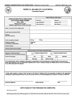 California Fictitious Name Permit Application