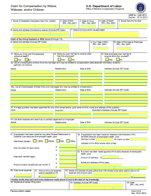Claim for Compensation by Widow, Widower, and/or Children