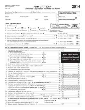 Connecticut Form CT-1120CR 2014 Combined Corporation Business Tax Return