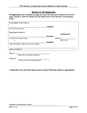 NYS Workers’ Compensation Board Affidavit for Death Benefits