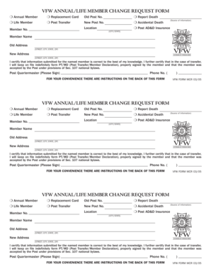 VFW Annual/Life Member Change Request Form
