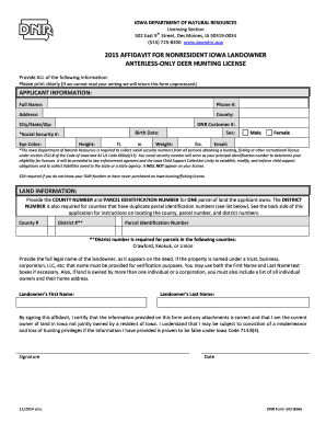 Iowa Nonresident Landowner Deer Hunting License Affidavit