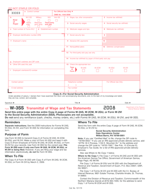 Form W-3SS Transmittal of Wage and Tax Statements