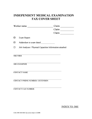Independent Medical Examination Fax Cover Sheet