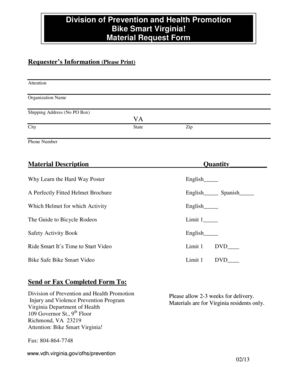 Bike Smart Virginia Material Request Form