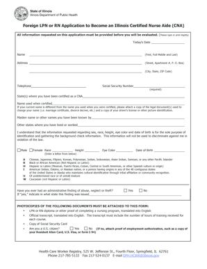 Illinois Foreign LPN or RN CNA Application