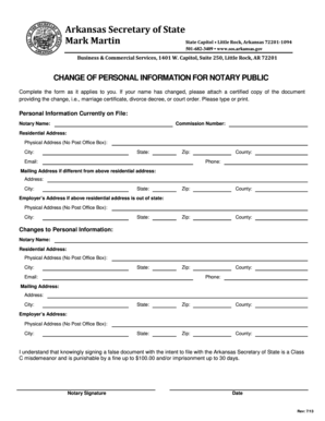 Arkansas Notary Public Personal Information Change Form