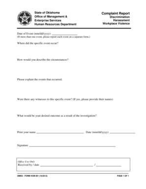 Oklahoma Workplace Violence Complaint Form