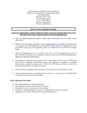 City of Houston Vehicle-For-Hire Driver's License Application
