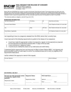 Deal Request for Release of Cosigner