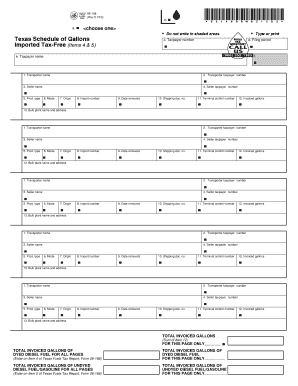 Texas Schedule of Gallons Imported Tax-Free