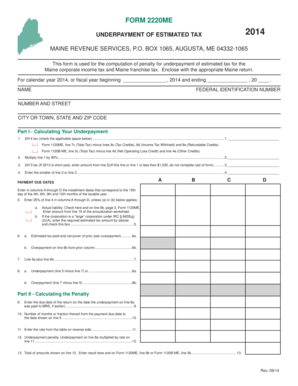Maine Underpayment of Estimated Tax Form 2220ME