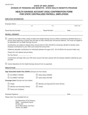 New Jersey HSA Contribution Form