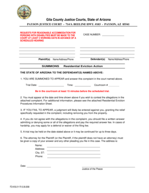 Arizona Residential Eviction Summons and Complaint