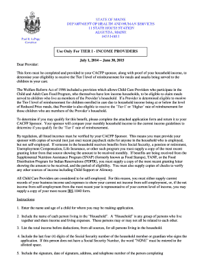Maine Tier I Income Provider Application