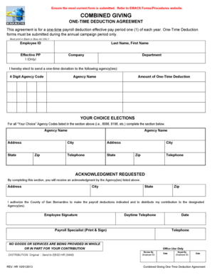 One-Time Deduction Agreement