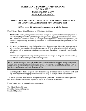 Maryland Physician Assistant Delegation Agreement