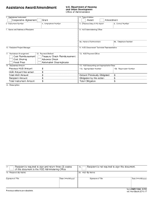 HUD Assistance Award/Amendment Form