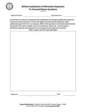 Oregon Medical Board Affirmative Response Form