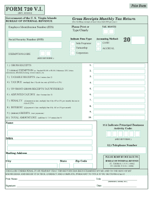US Virgin Islands Gross Receipts Monthly Tax Return